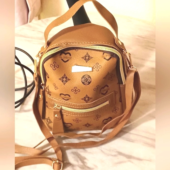 (Earth-Yellow) Faux-leather mini-backpack purse - Picture 4 of 4